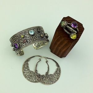 Samuel B sterling silver amethyst citrine aquamarine set earrings bracelet rings
